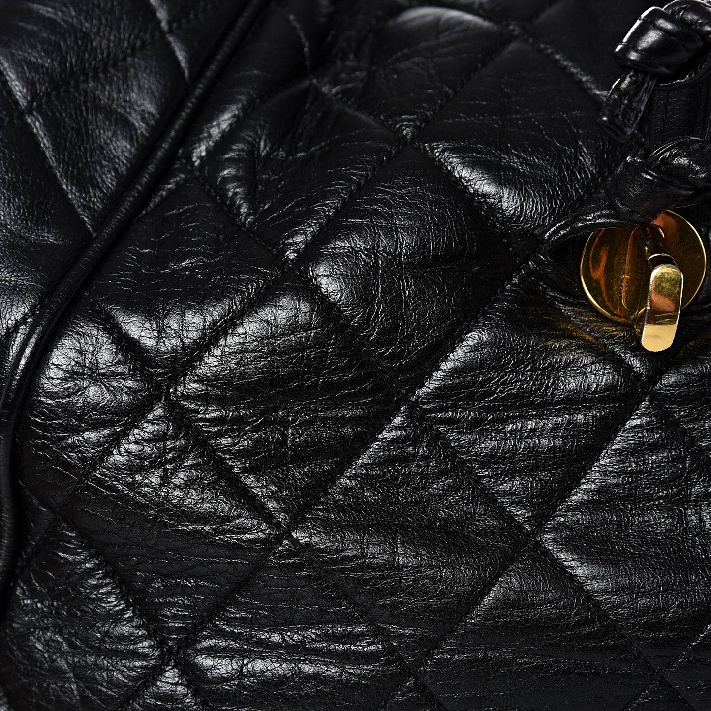 Lambskin Quilted Drawstring Backpack Black