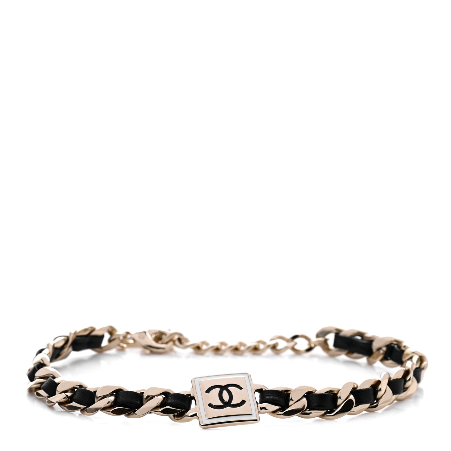 Metal Lambskin CC Square Choker Gold Black White