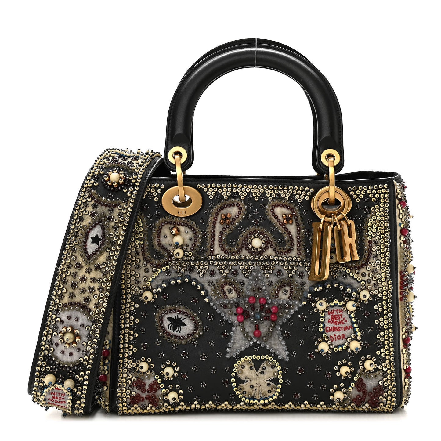 Calfskin Beaded Medium Lady Dior Black Multicolor