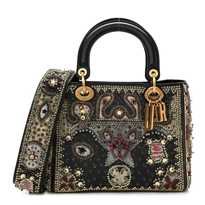 Christian Dior Calfskin Beaded Medium Lady Dior Black Multicolor 1 of 10