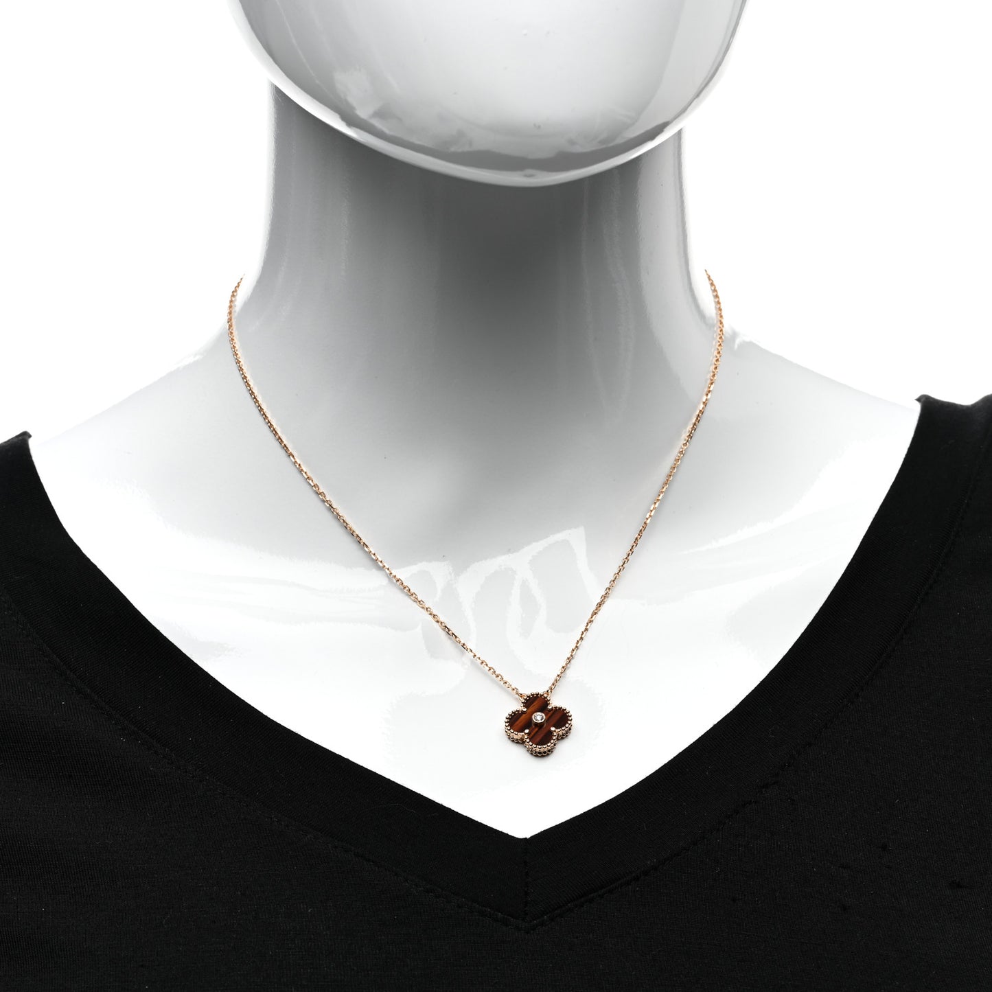 18K Rose Gold Diamond Bulls Eye Vintage Alhambra Pendant Necklace