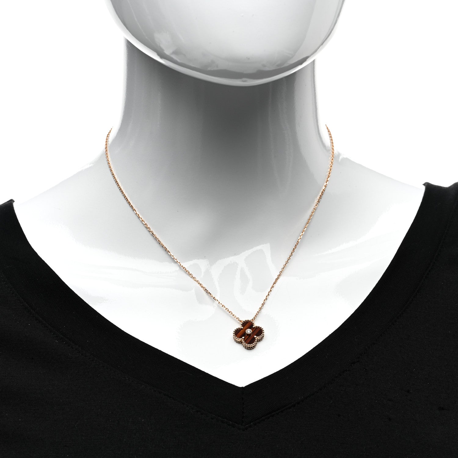 Van Cleef & Arpels 18K Rose Gold Diamond Bulls Eye Vintage Alhambra Pendant Necklace 2 of 6