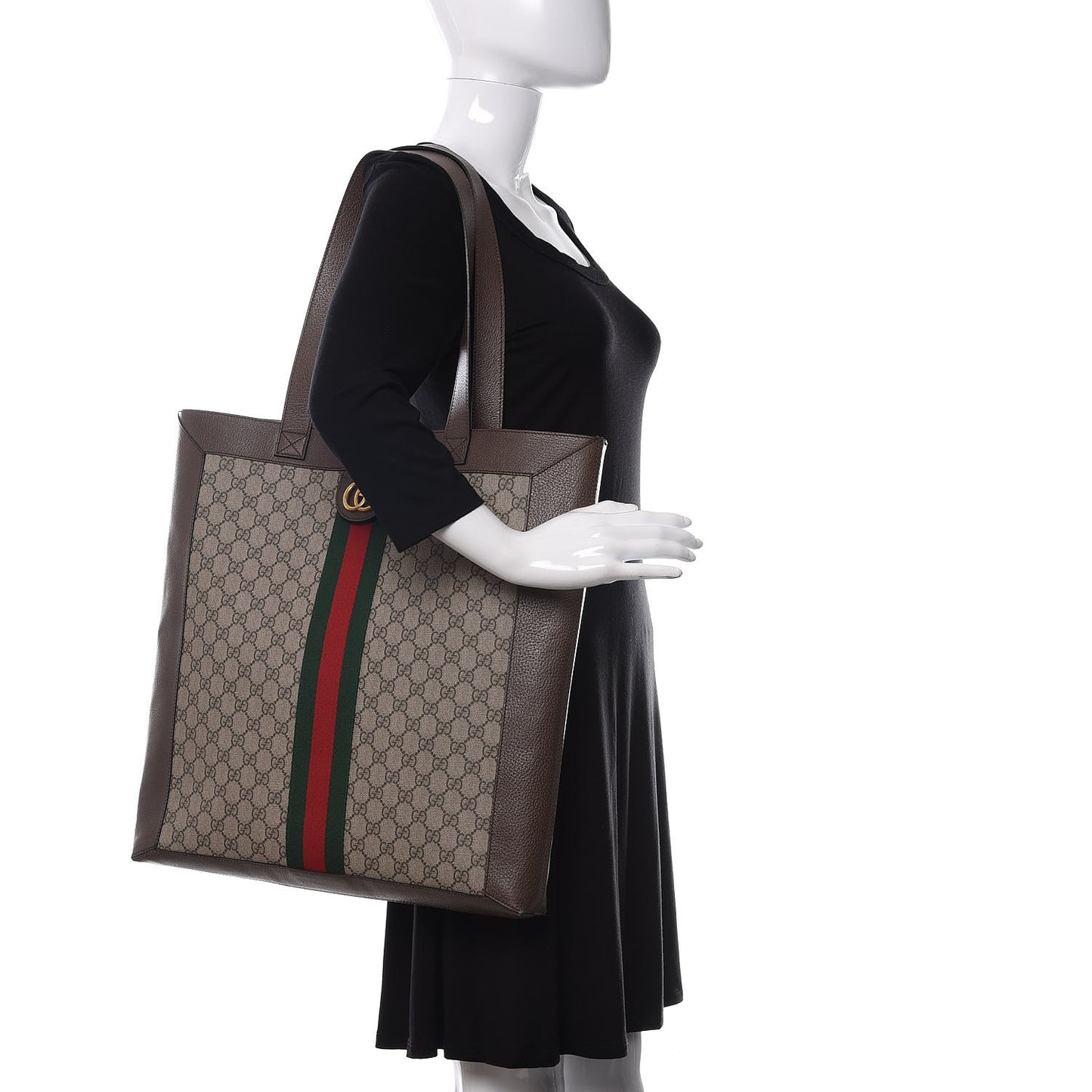 GG Supreme Monogram Web Large Ophidia Vertical Shopping Tote Brown