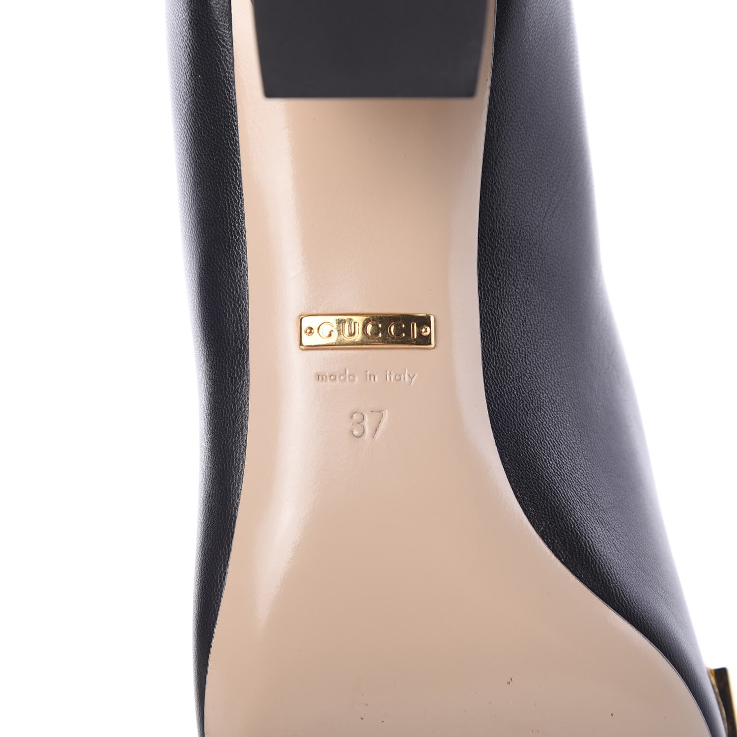 Gucci Malaga Kid Nappa GG Supreme Monogram Tiger Head Mid Heel Loafer Pumps 37 Black Oro Vecchio Beige 7 of 11