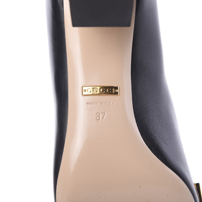 Gucci Malaga Kid Nappa GG Supreme Monogram Tiger Head Mid Heel Loafer Pumps 37 Black Oro Vecchio Beige 7 of 11