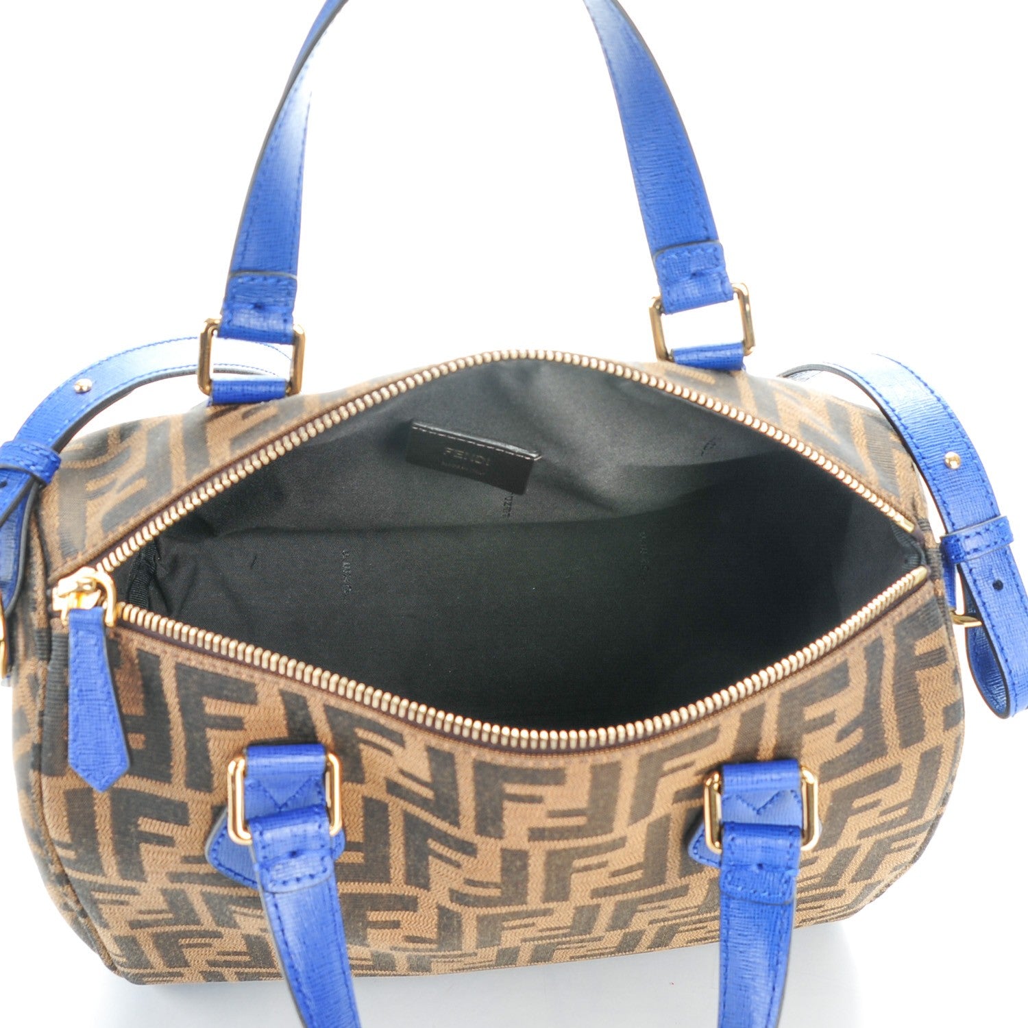 Fendi Zucca Vitello Elite Small Boston Tobacco Blue Neon 5 of 8