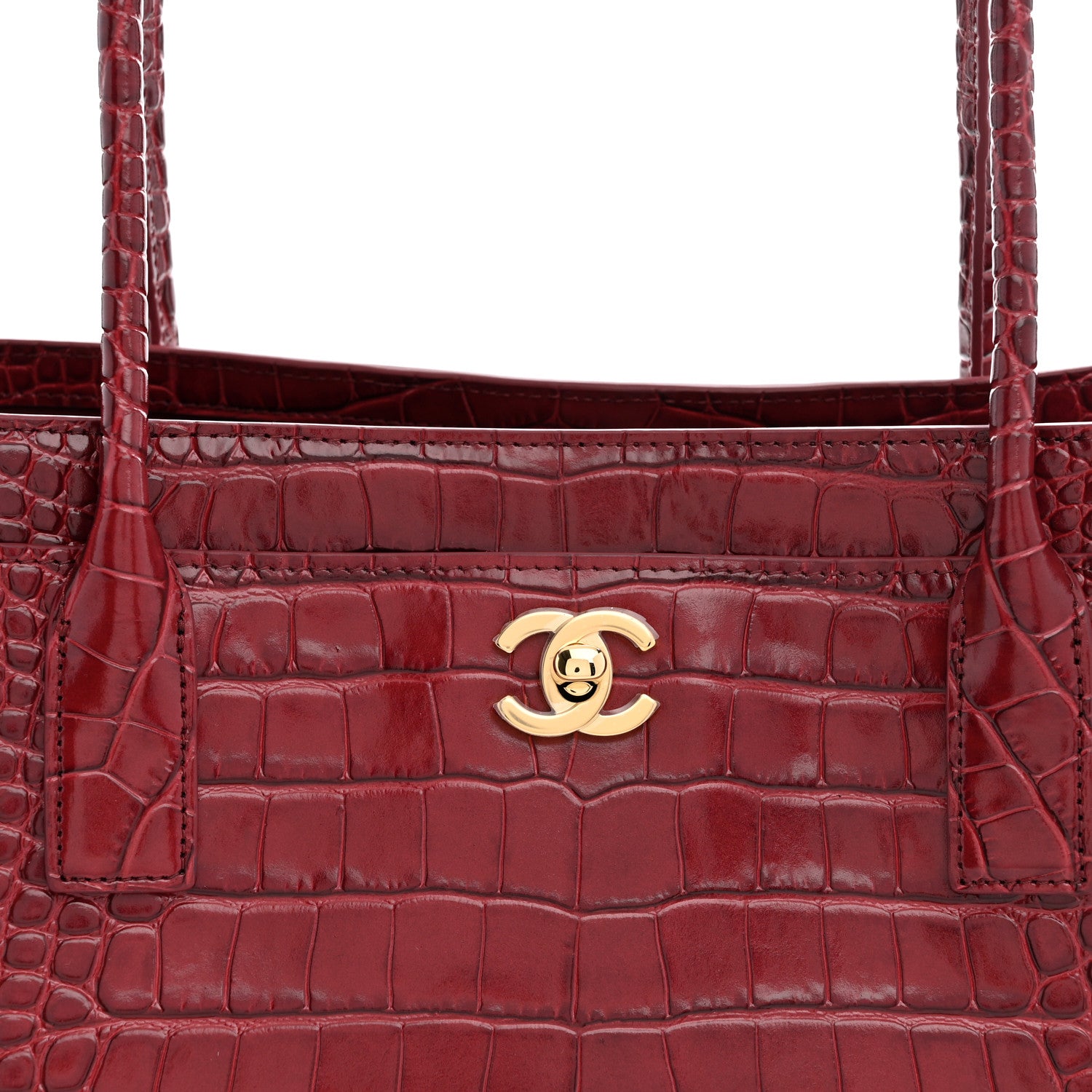 Chanel Calfskin Crocodile Embossed Archetype Small Shopping Tote Burgundy 7 of 9
