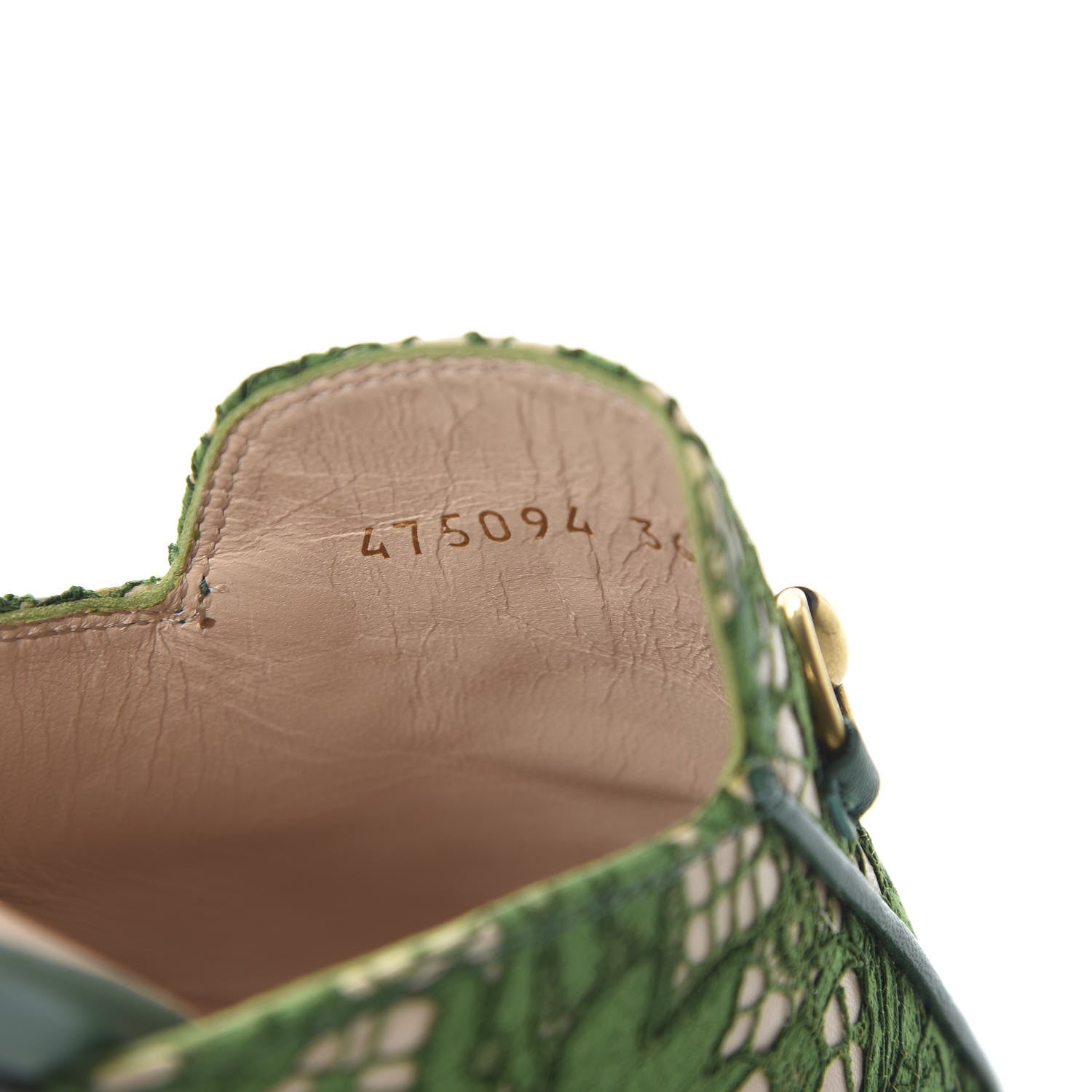 Gucci Lace Malaga Kid Womens Princetown Slippers 36 Green Grass Skin Rose 8 of 9