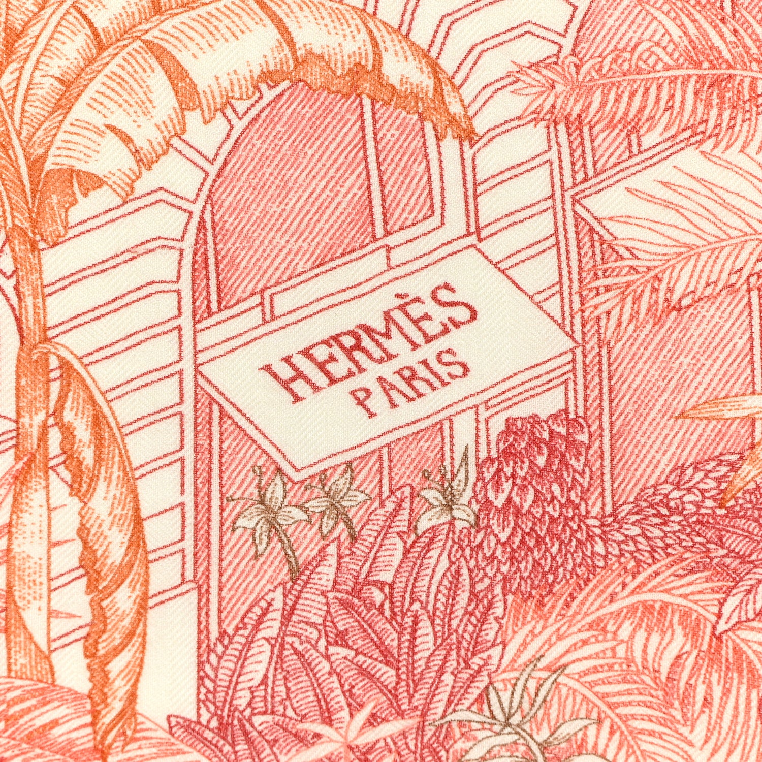 Hermes Cashmere Silk Faubourg Tropical Shawl 140 White Rouge Corail 2 of 5