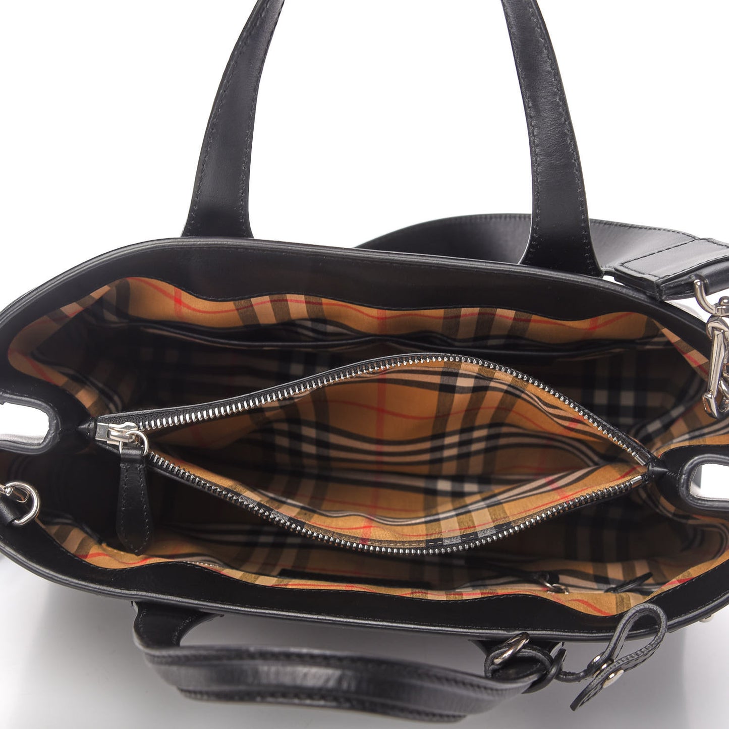 Calfskin Perforated Medium Banner Tote Black