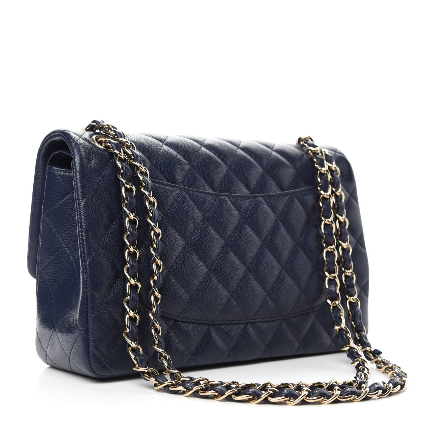Caviar Quilted Jumbo Double Flap Navy Blue