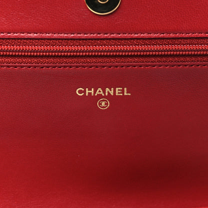 Chanel Lambskin Chevron Quilted Boy Wallet On Chain WOC Red 6 of 13