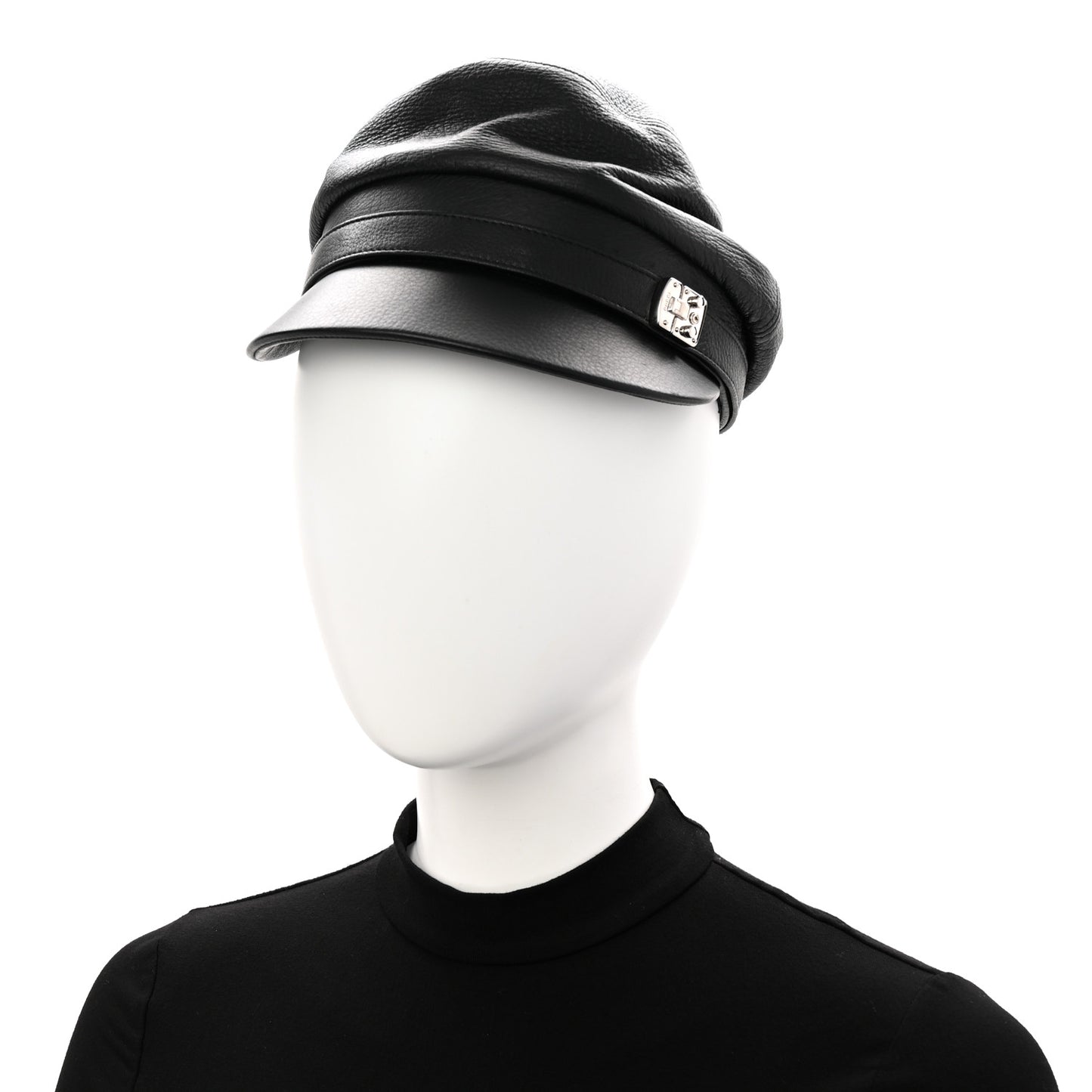 Calfskin Newsboy Hat S Black