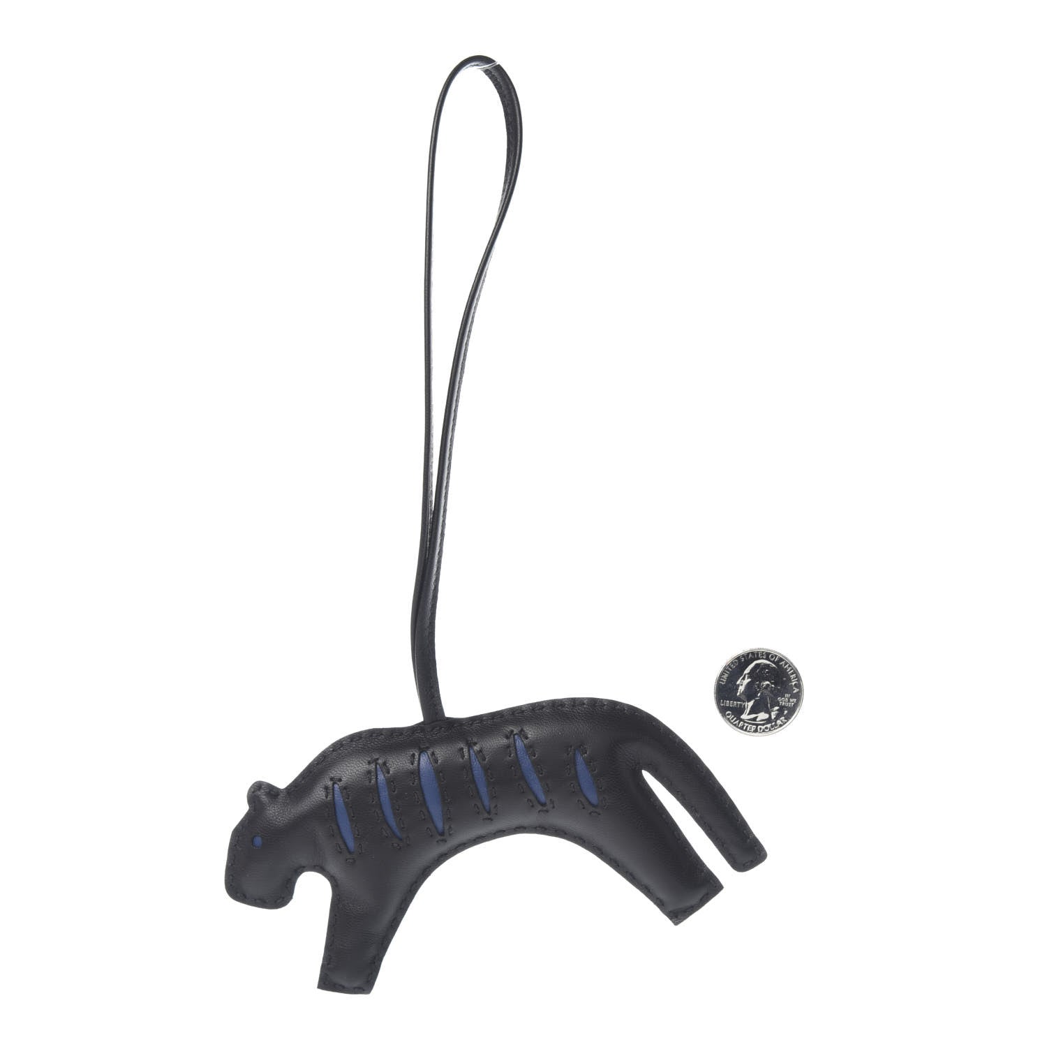 Hermes Milo Lambskin Rooroo Bag Charm Black Bleu de Malte 2 of 3