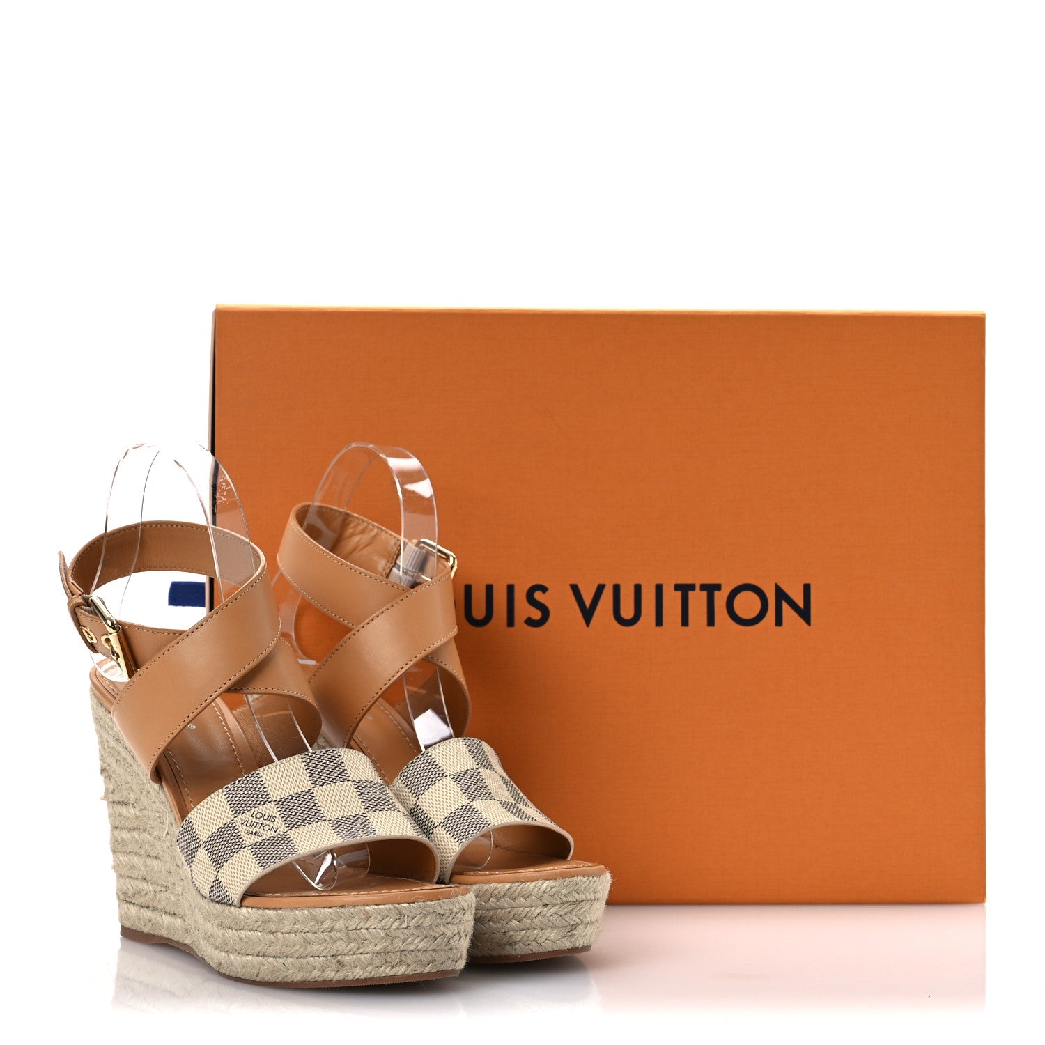 Louis Vuitton Damier Azur Starboard Wedges 38 Tan 13 of 13
