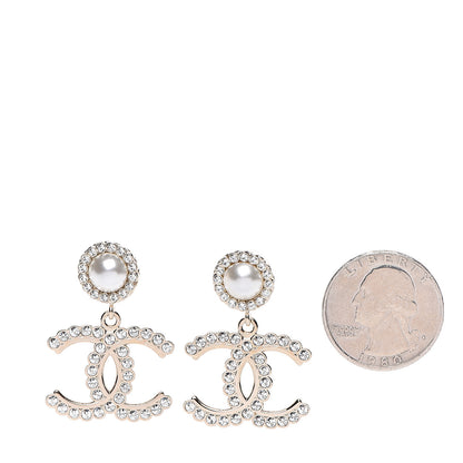 Chanel Crystal Pearl Bow-tiful CC Drop Earrings Gold 2 of 5