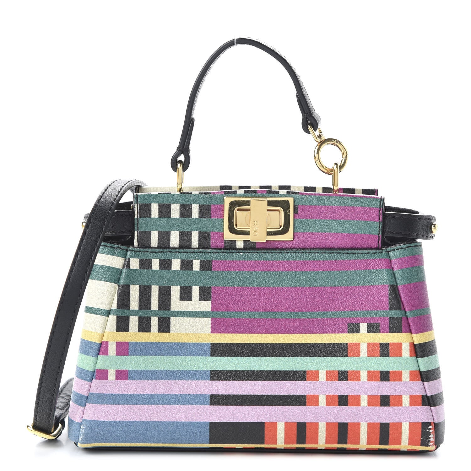 Fendi Vitello Seta Digital Print Micro Peekaboo Iconic Satchel Multicolor Black 1 of 11