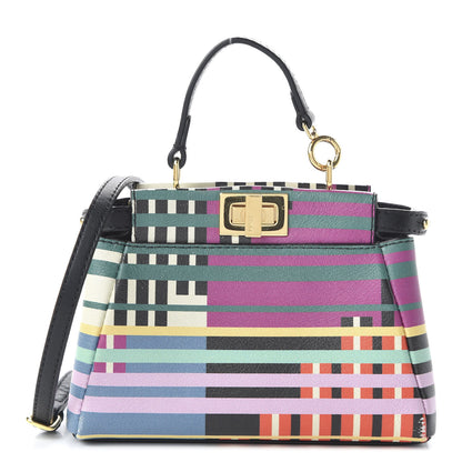 Fendi Vitello Seta Digital Print Micro Peekaboo Iconic Satchel Multicolor Black 1 of 11