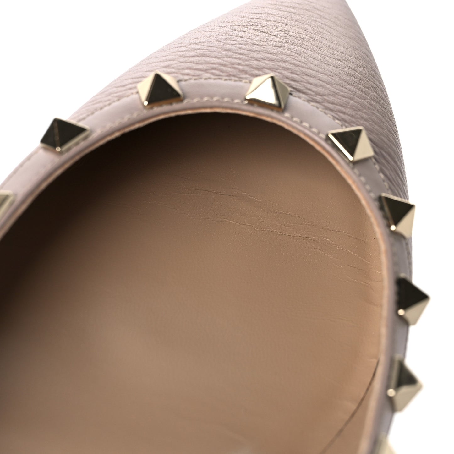 Pebbled Calfskin Rockstud Ballerina Flats 38.5 Poudre