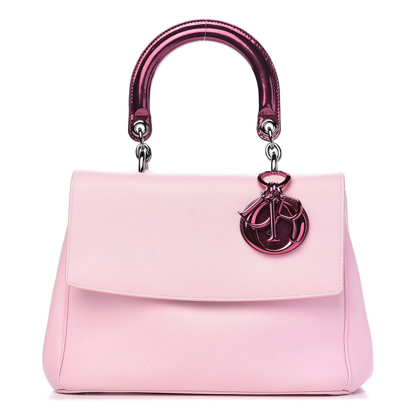 Metallic Patent Smooth Calfskin Small Be Dior Flap Pink Fuchsia