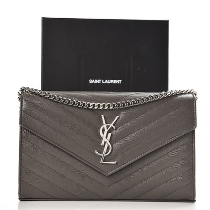 Saint Laurent Grain De Poudre Matelasse Chevron Monogram Chain Wallet Earth 6 of 6