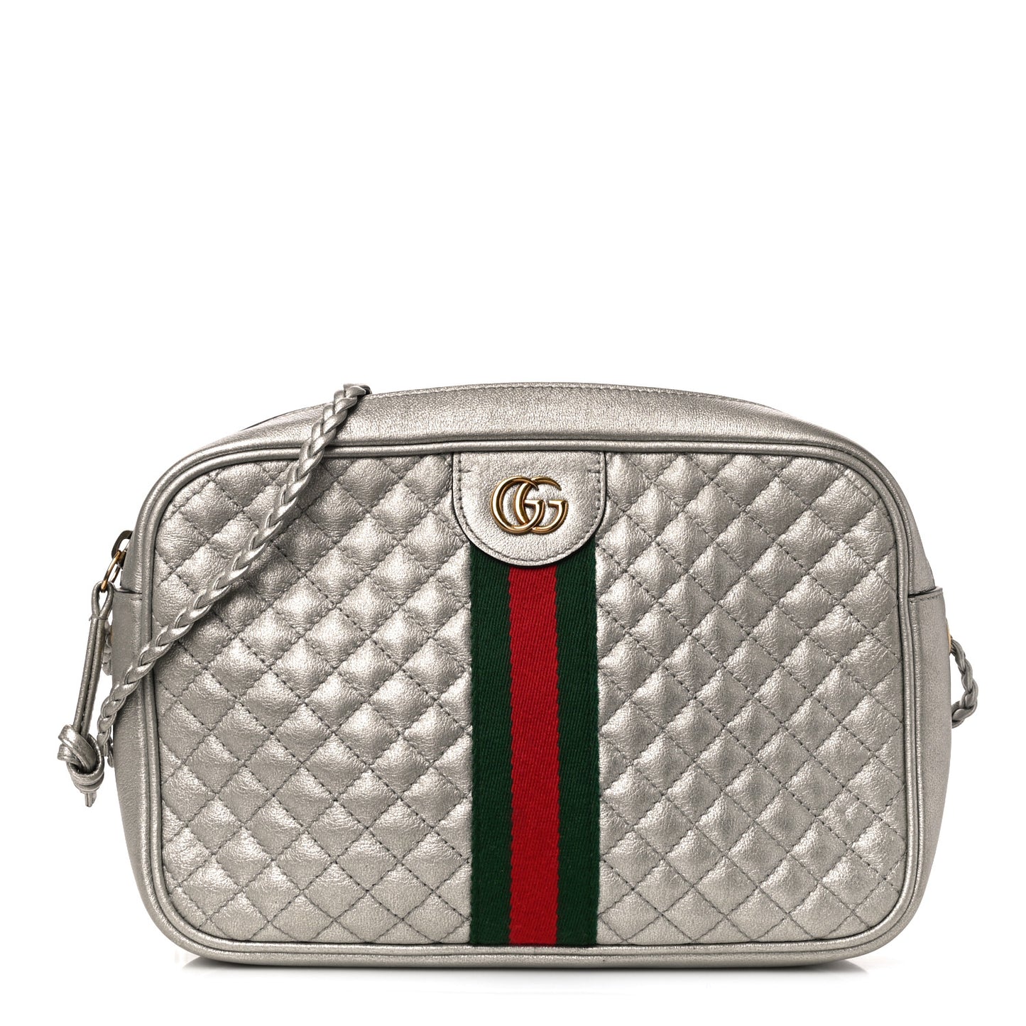 Laminated Nappa Web Trapuntata Small GG Shoulder Bag Argento