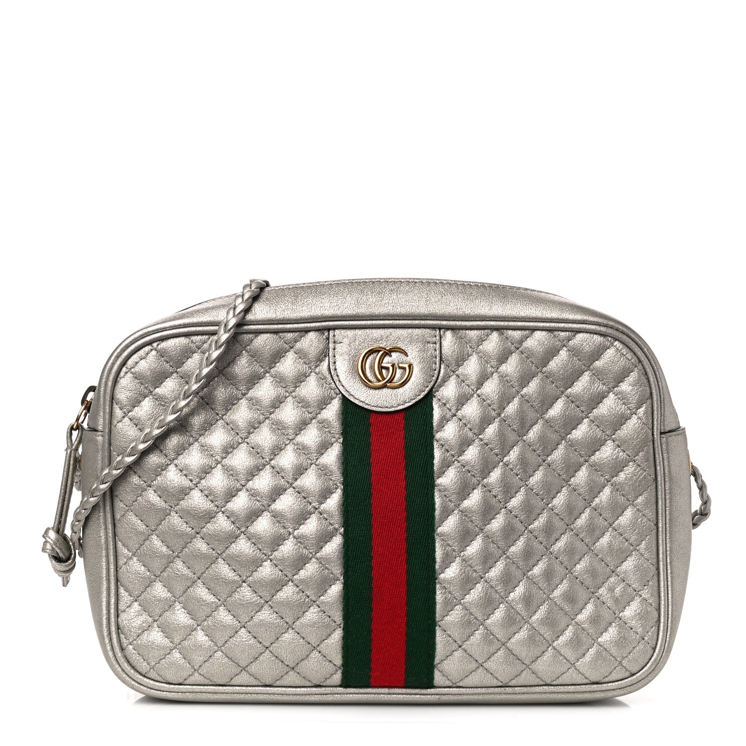 Gucci Laminated Nappa Web Trapuntata Small GG Shoulder Bag Argento 1 of 14