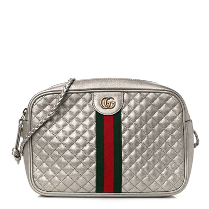 Gucci Laminated Nappa Web Trapuntata Small GG Shoulder Bag Argento 1 of 14
