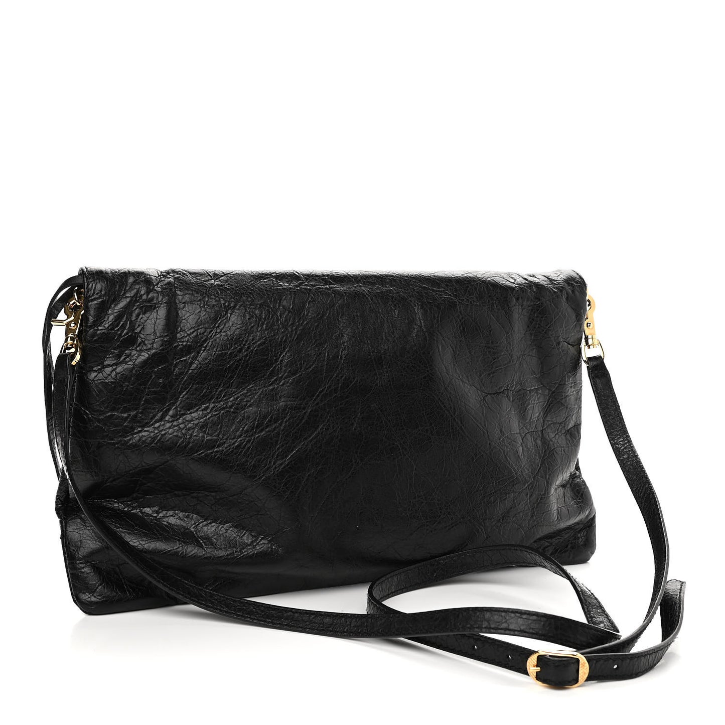 Agneau Giant 12 Gold Hardware Envelope Strap Clutch Black