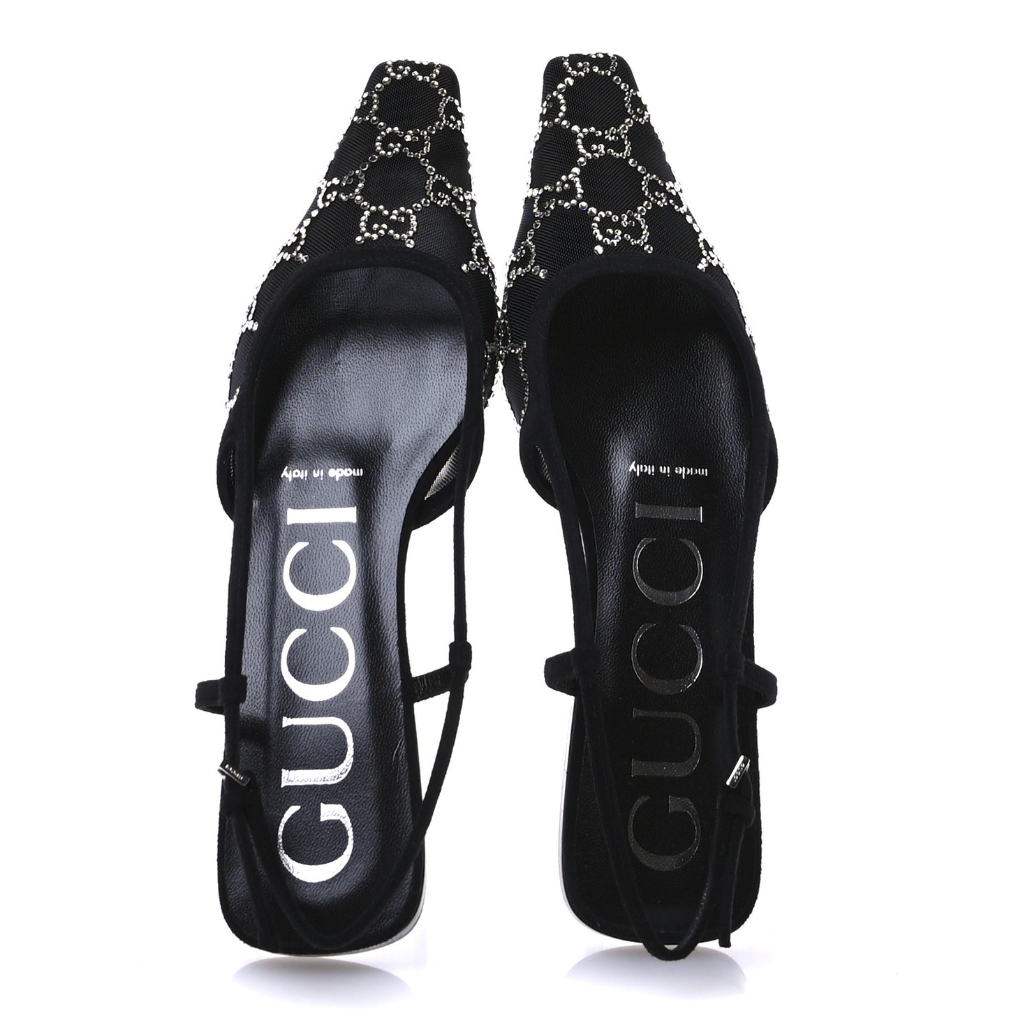 Tela Retino Kid Scamosciato Crystal GG Monogram Square Demi Ballet Flats 36 Black