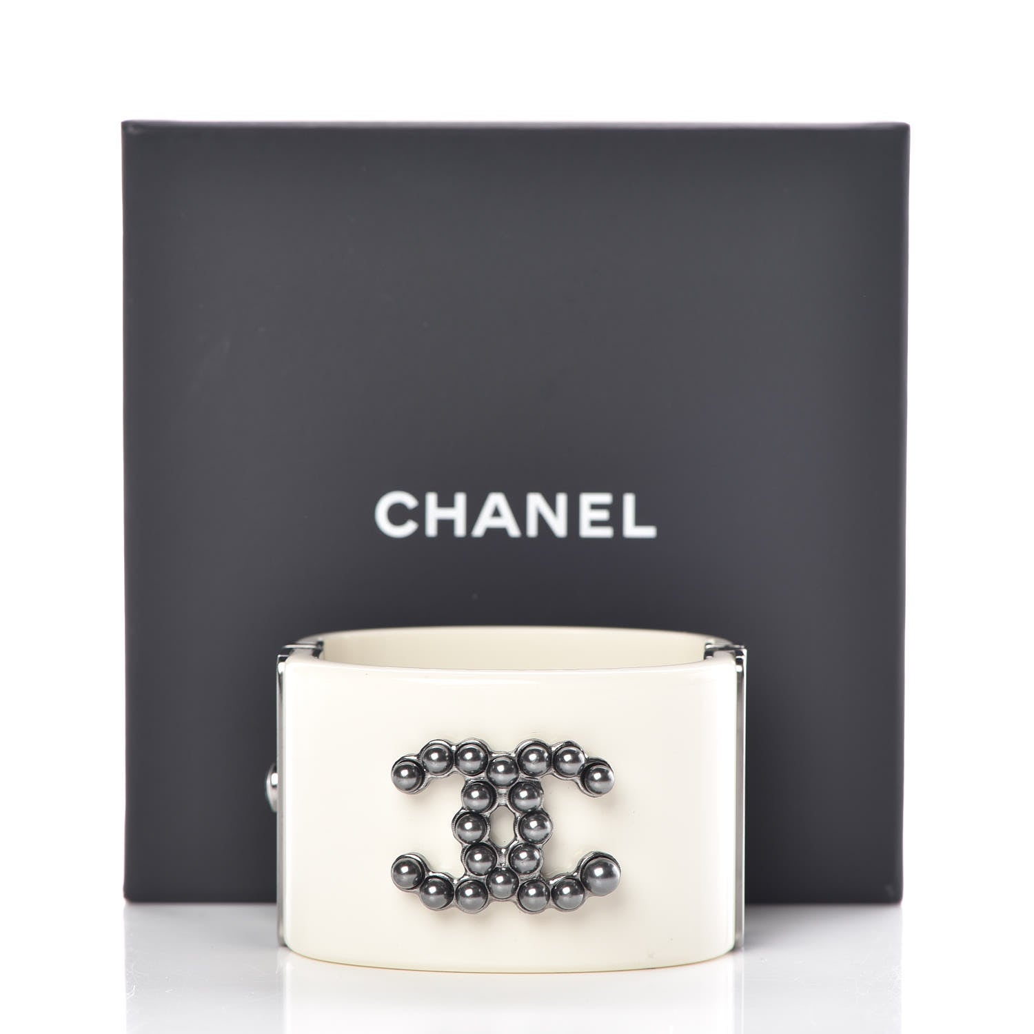Chanel Resin Ruthenium CC Cuff White 6 of 6
