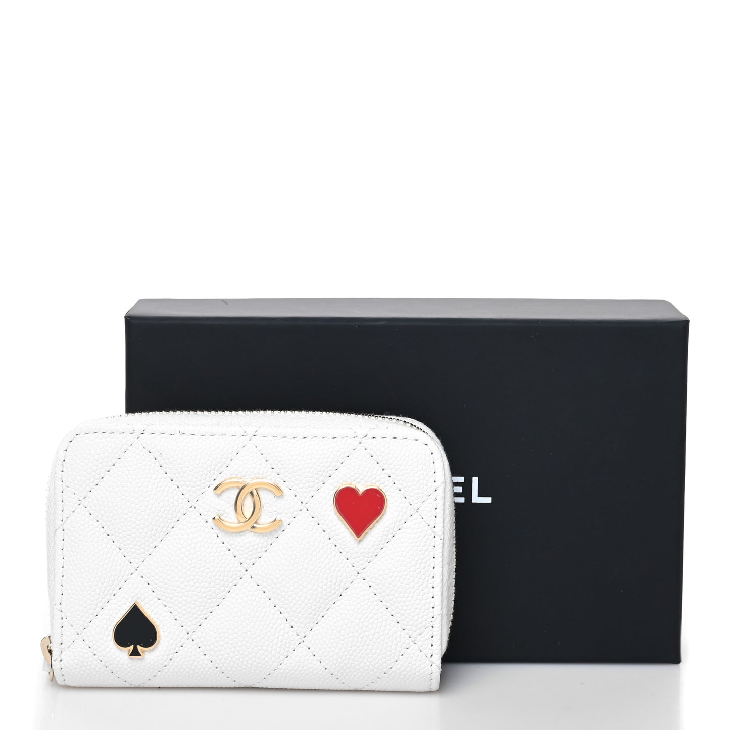 Caviar Enamel Coco Casino Quilted Zip Coin Purse White