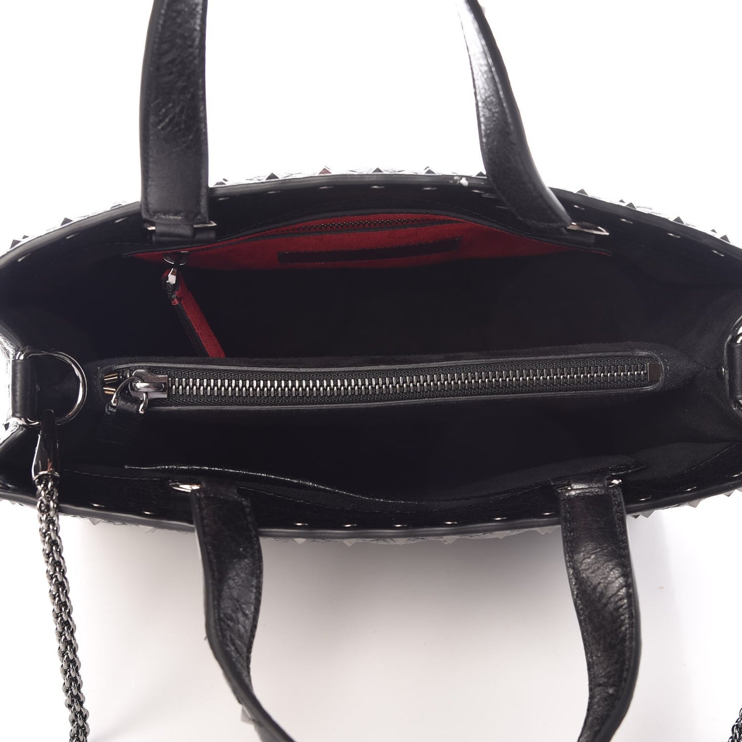 Craquele Nappa Rockstud Spike Tote Black