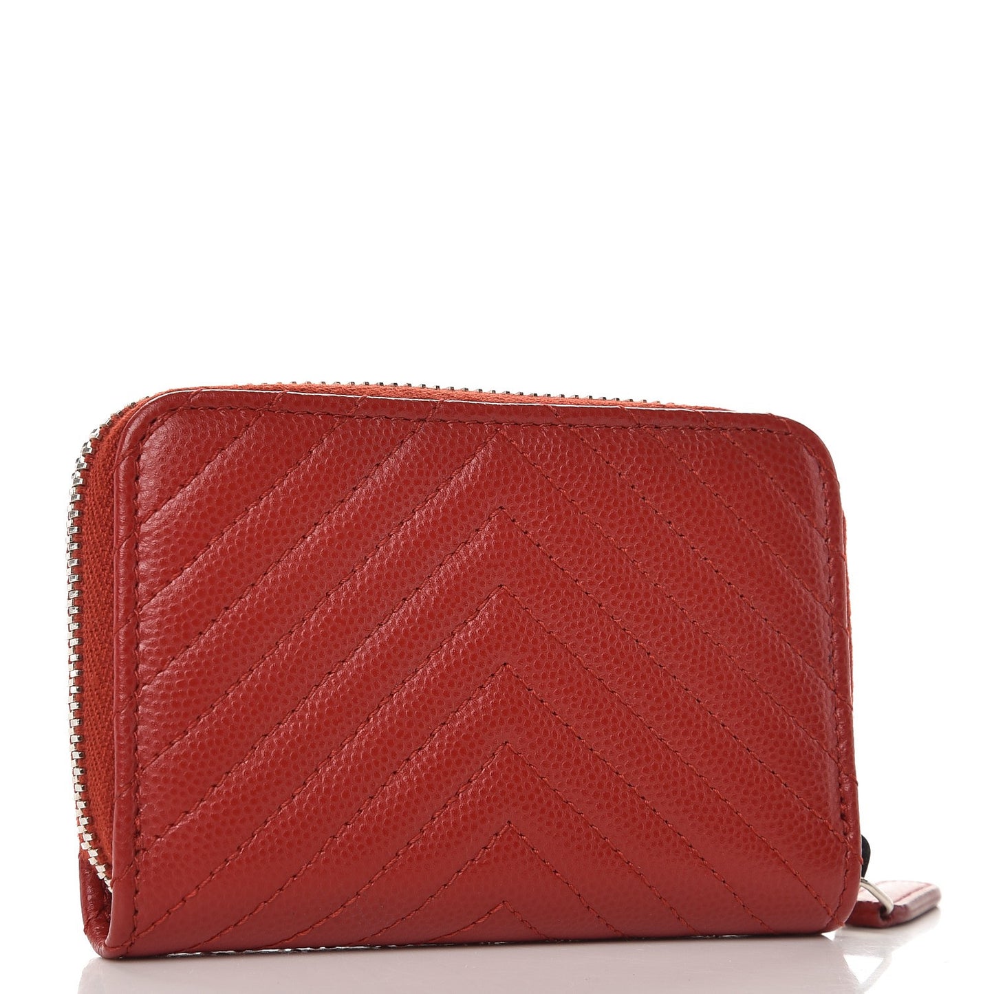 Caviar Chevron Quilted Zip Around Coin Purse Dark Red