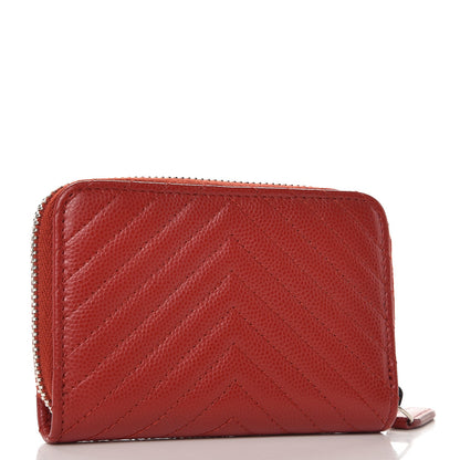 Chanel Caviar Chevron Quilted Zip Around Coin Purse Dark Red 3 of 8