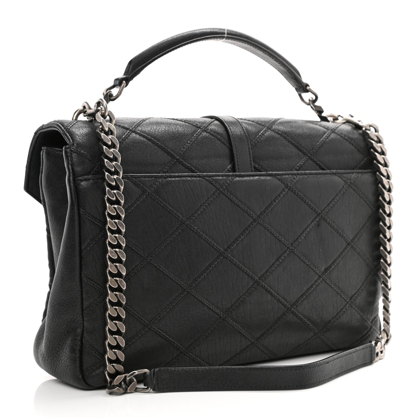 Calfskin Diamond Quilted Monogram Large College Bag Black