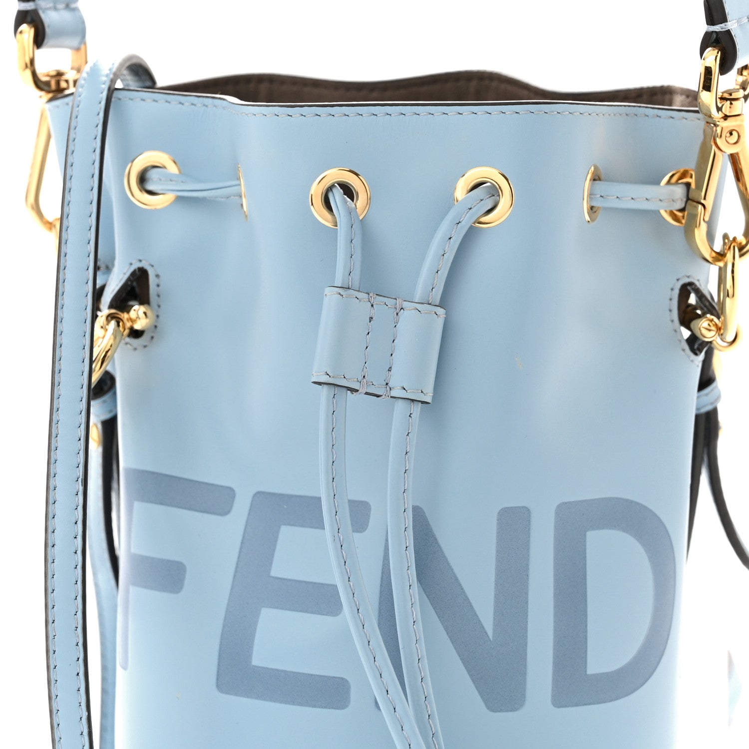 Fendi Vitello King F is Fendi Logo Embossed Mini Mon Tresor Bucket Bag Azzurro Baby Azzurro Baby 8 of 10