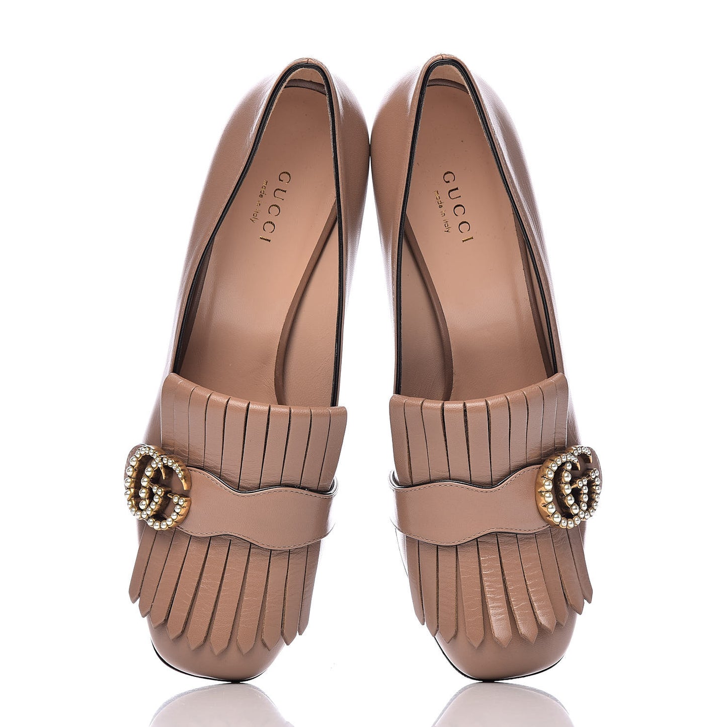 Malaga Kid Pearly GG Marmont Fringe 50mm Loafer Pumps 38.5 Porcelain Rose