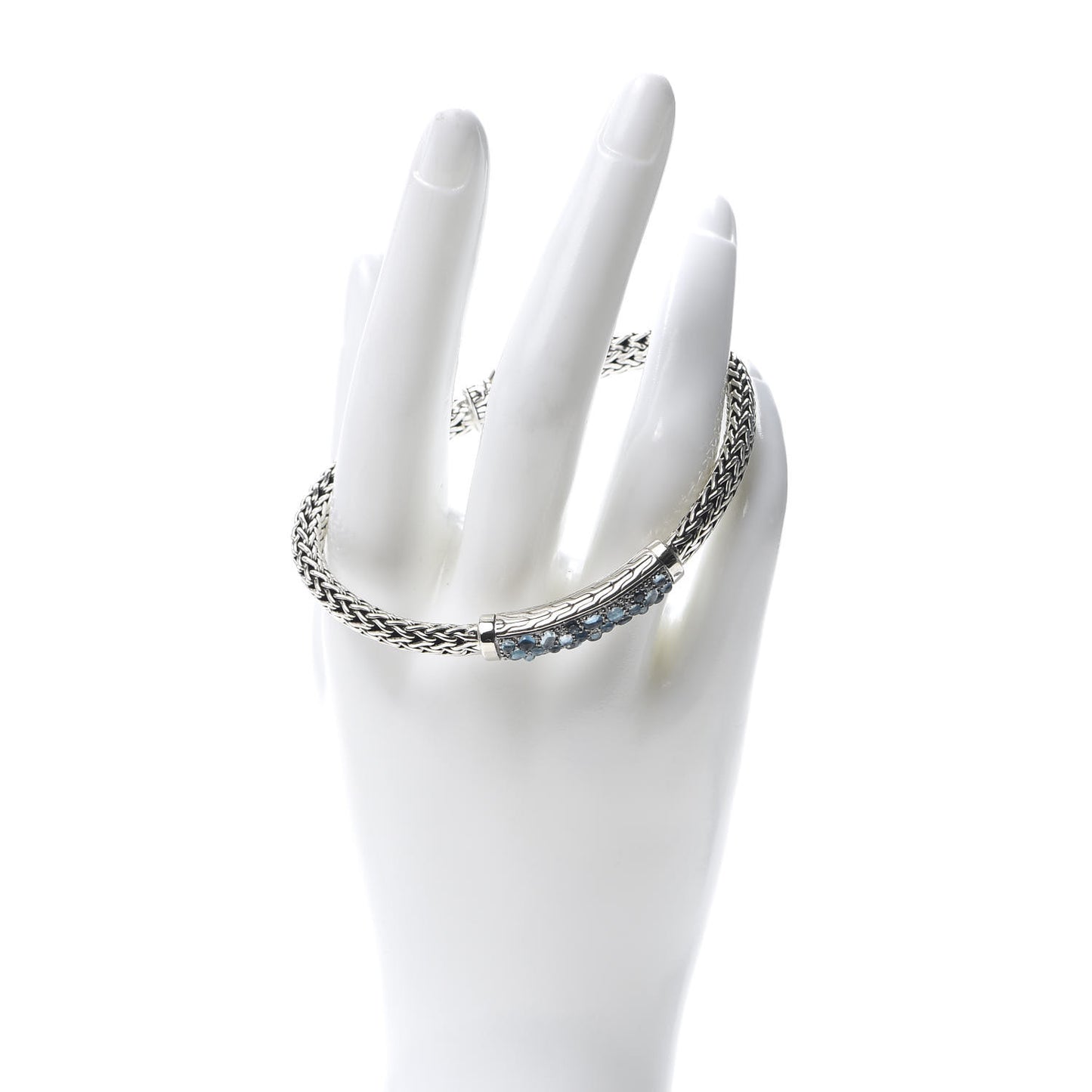 Sterling Silver Blue Topaz 6.5mm Station Classic Chain Bracelet