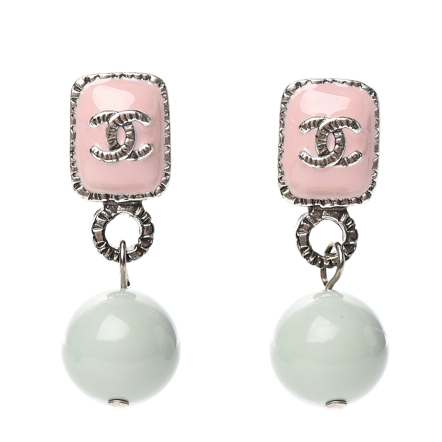 Pearl Enamel CC Drop Earrings Pink