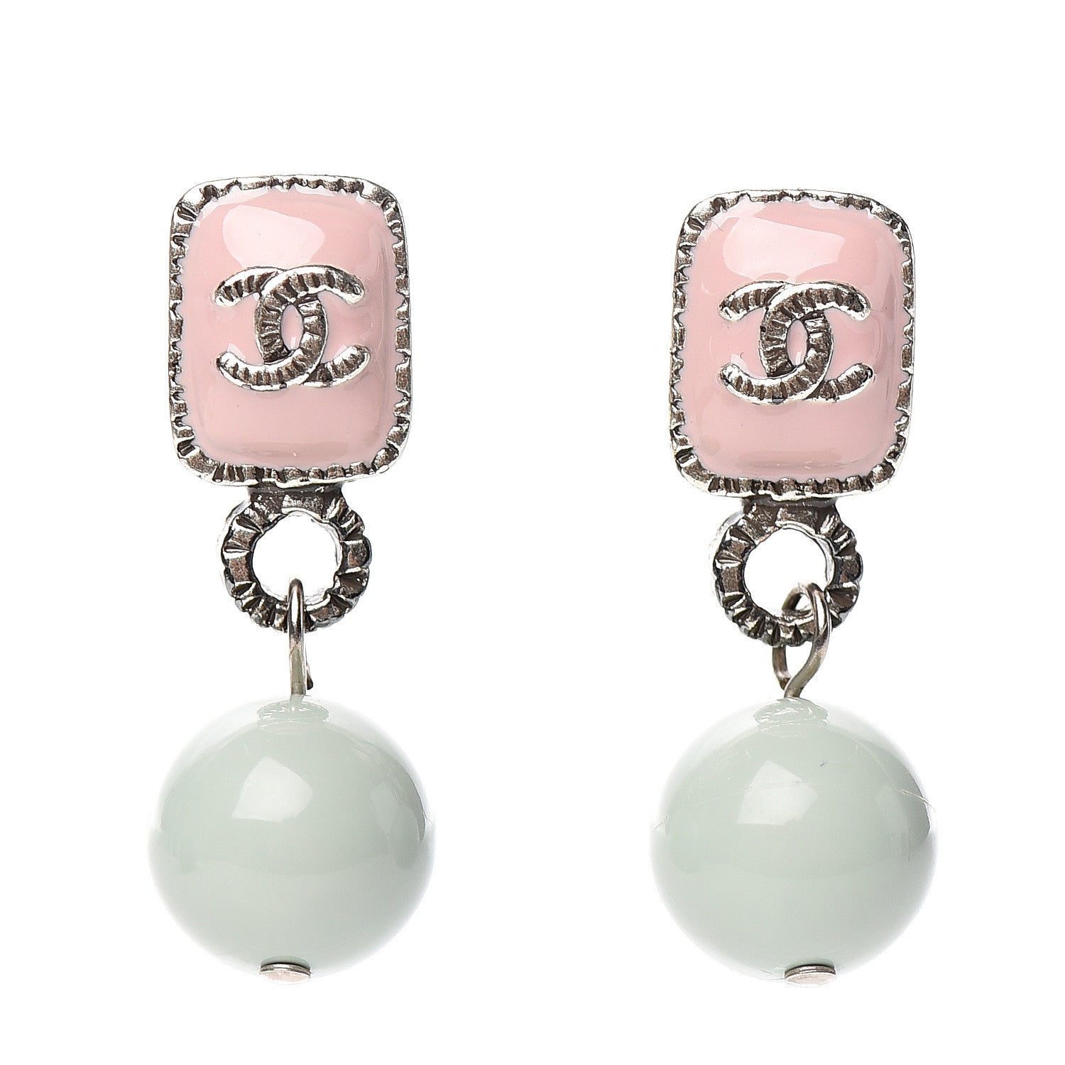Chanel Pearl Enamel CC Drop Earrings Pink 1 of 5