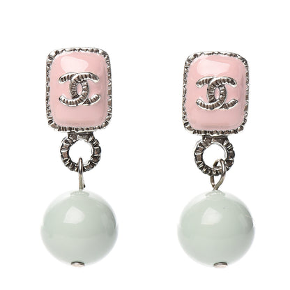 Chanel Pearl Enamel CC Drop Earrings Pink 1 of 5