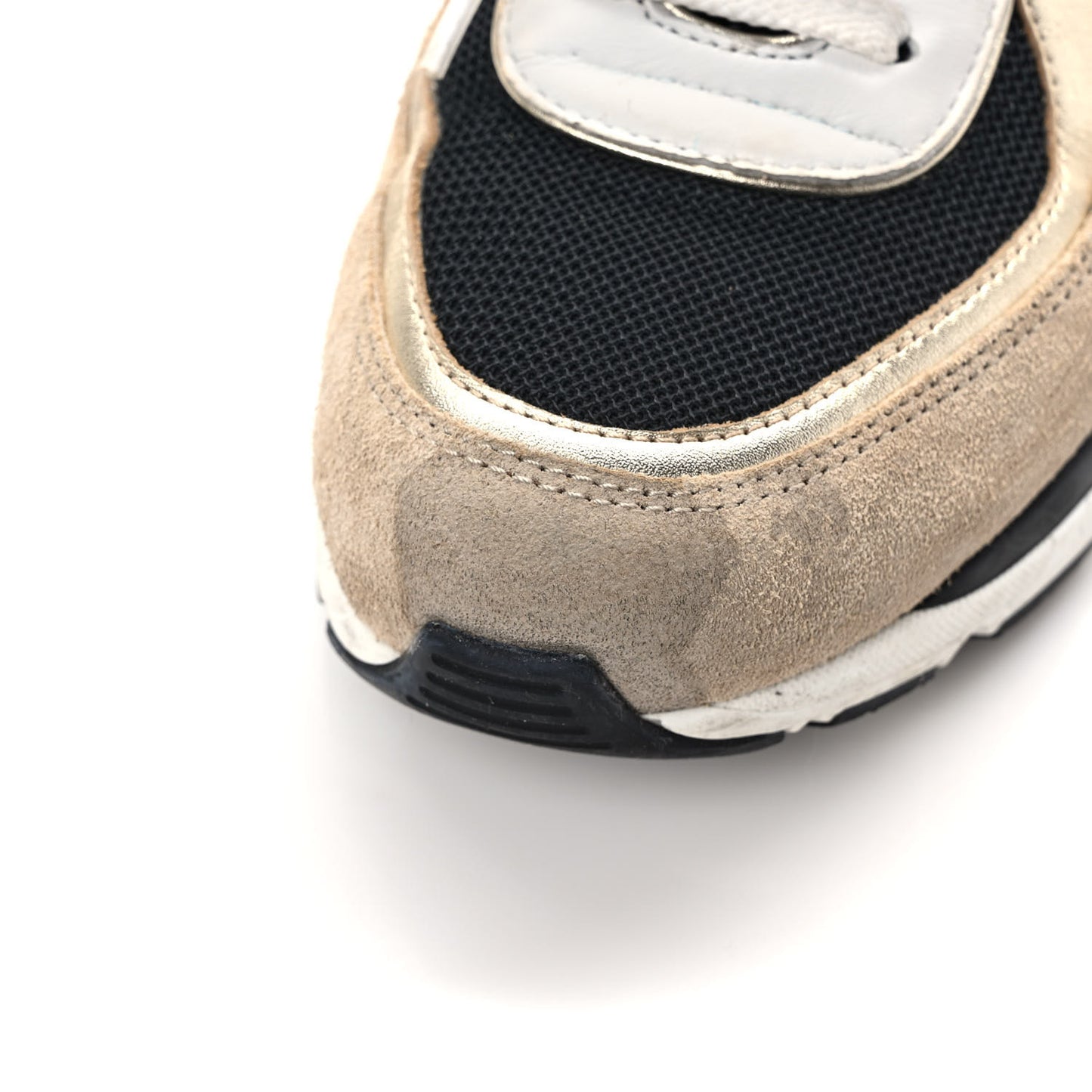 Mesh Suede Calfskin Womens CC Sneakers 38.5 White Black Beige Gold
