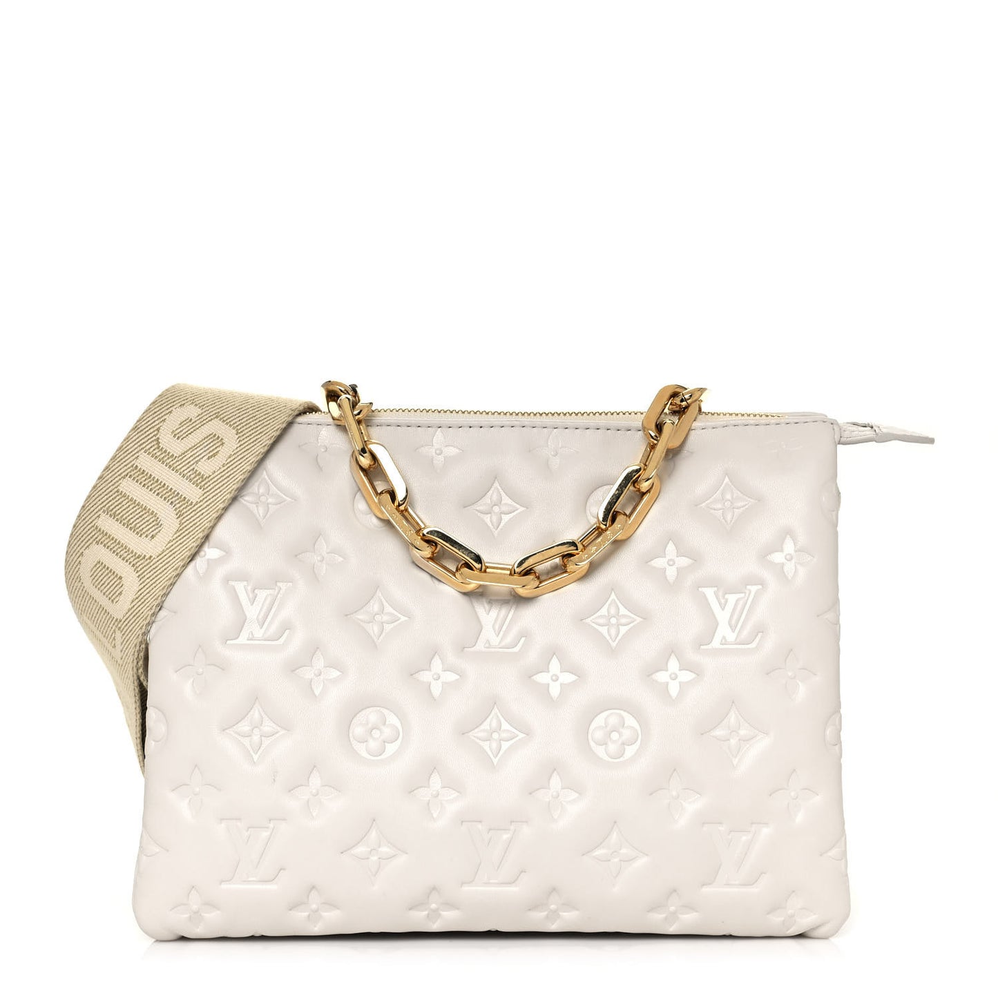 Lambskin Embossed Monogram Coussin PM Cream