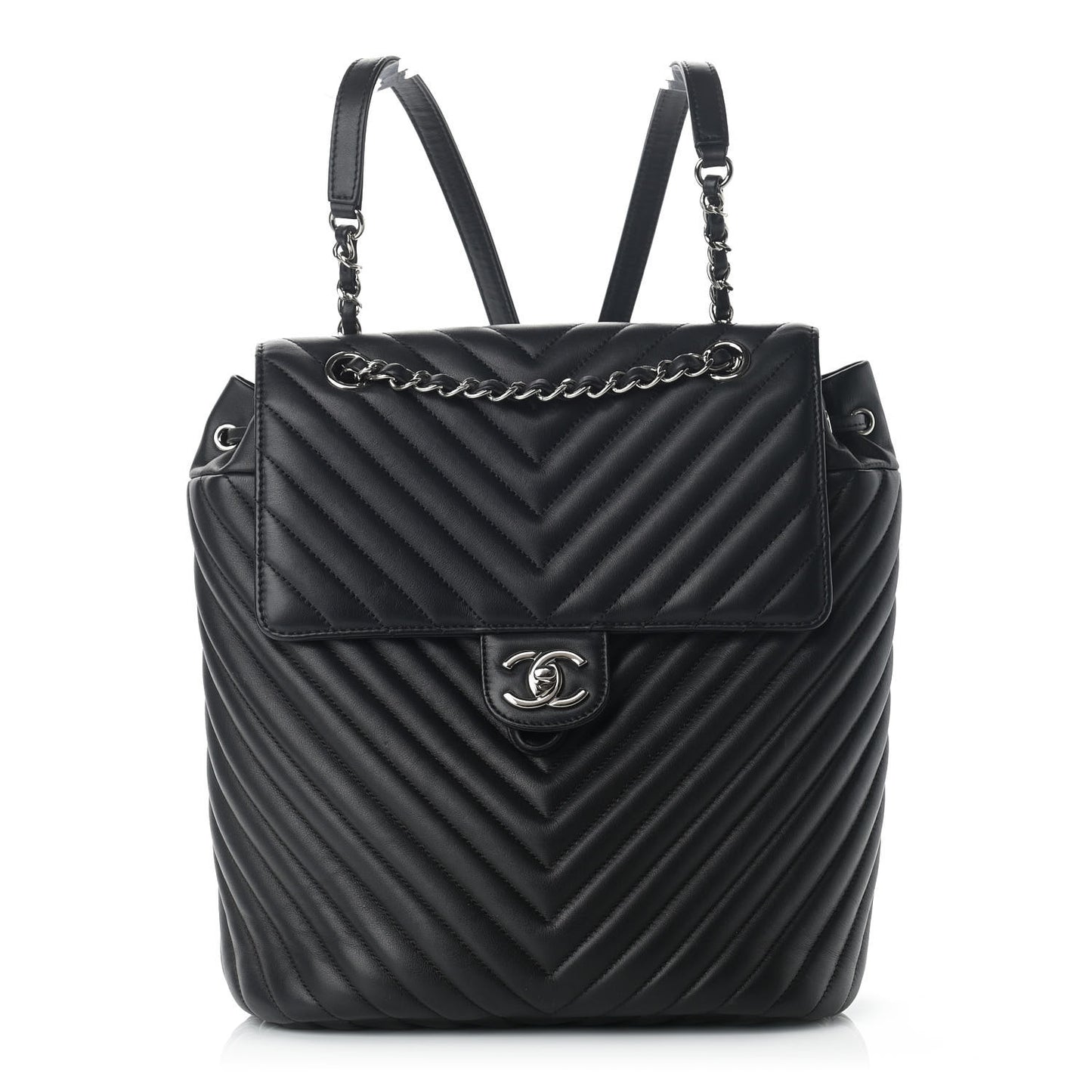 Calfskin Chevron Quilted Large Urban Spirit Backpack Black