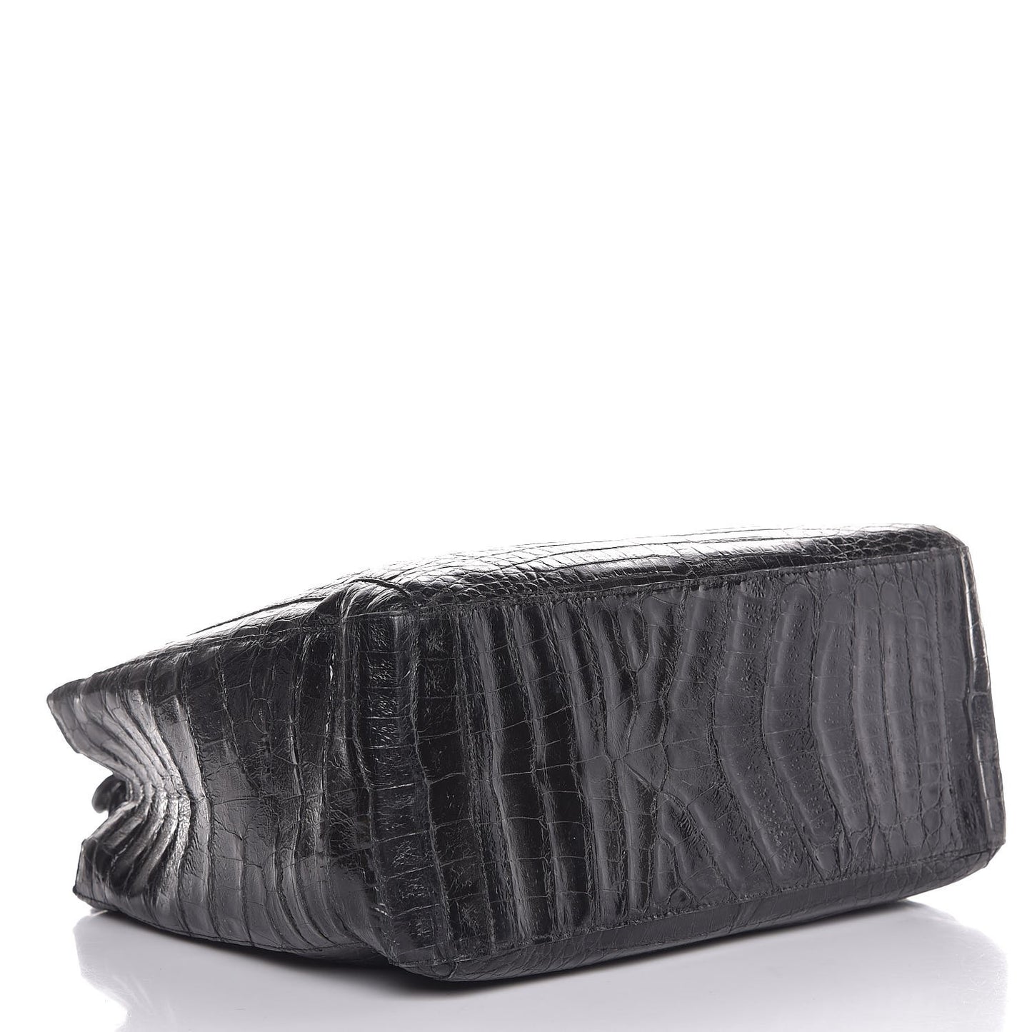Glossy Crocodile Chain Tote Black
