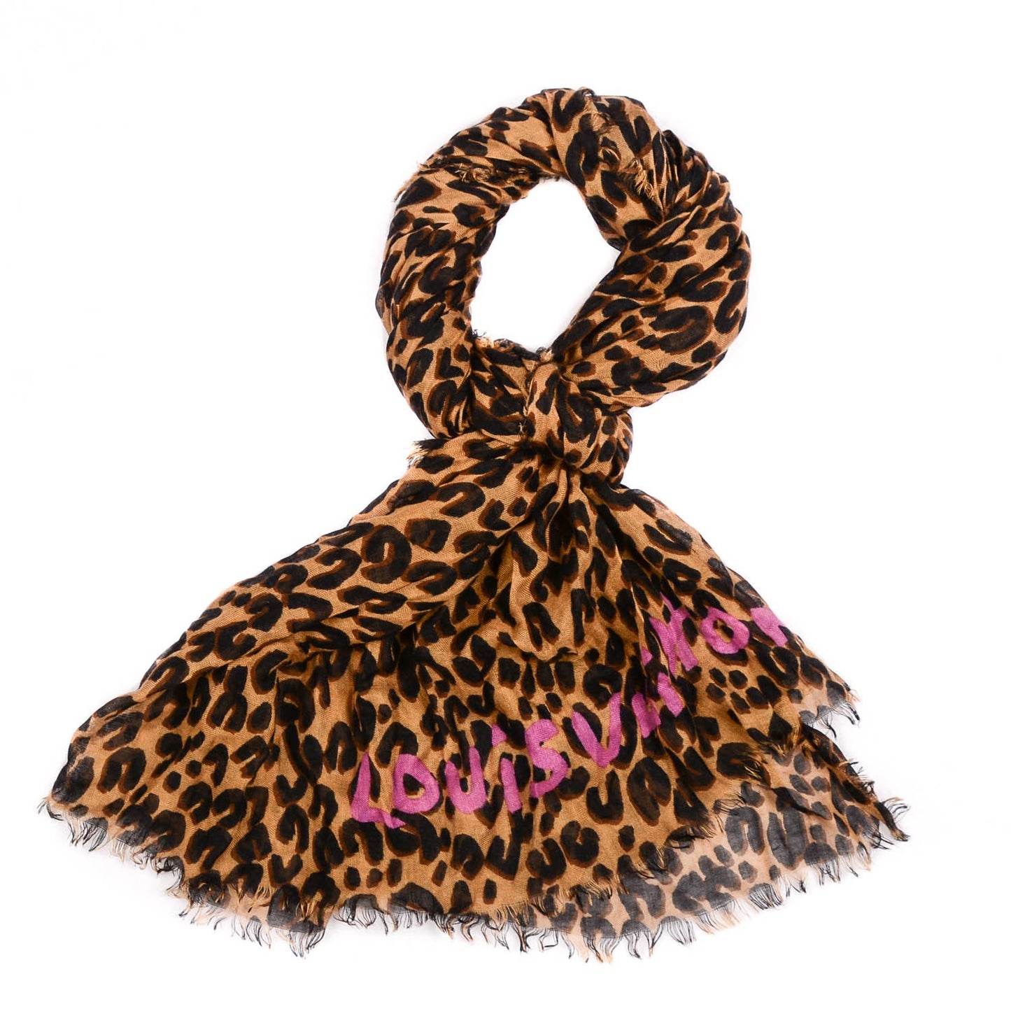 Cashmere Silk Leopard Etole Stole Marron