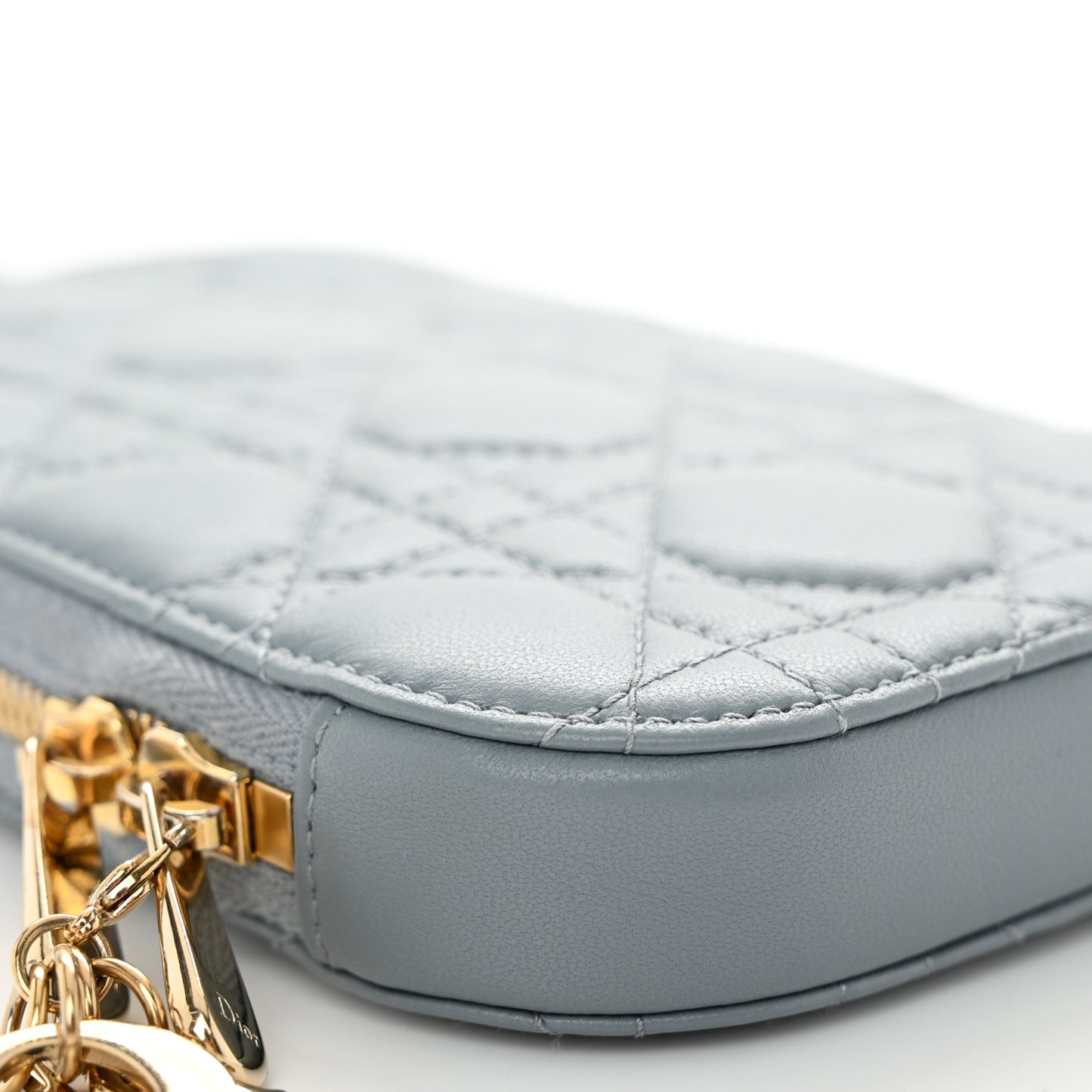 Lambskin Cannage Lady Dior Phone Holder Cloud Blue