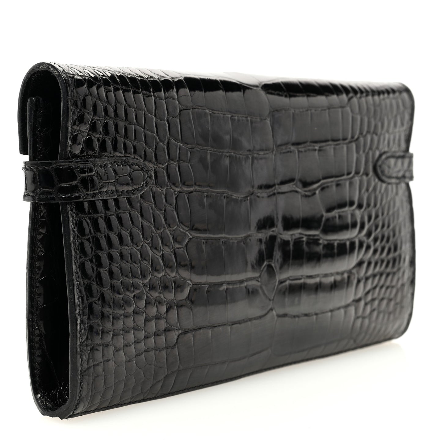 Shiny Alligator Kelly Longue Wallet Black