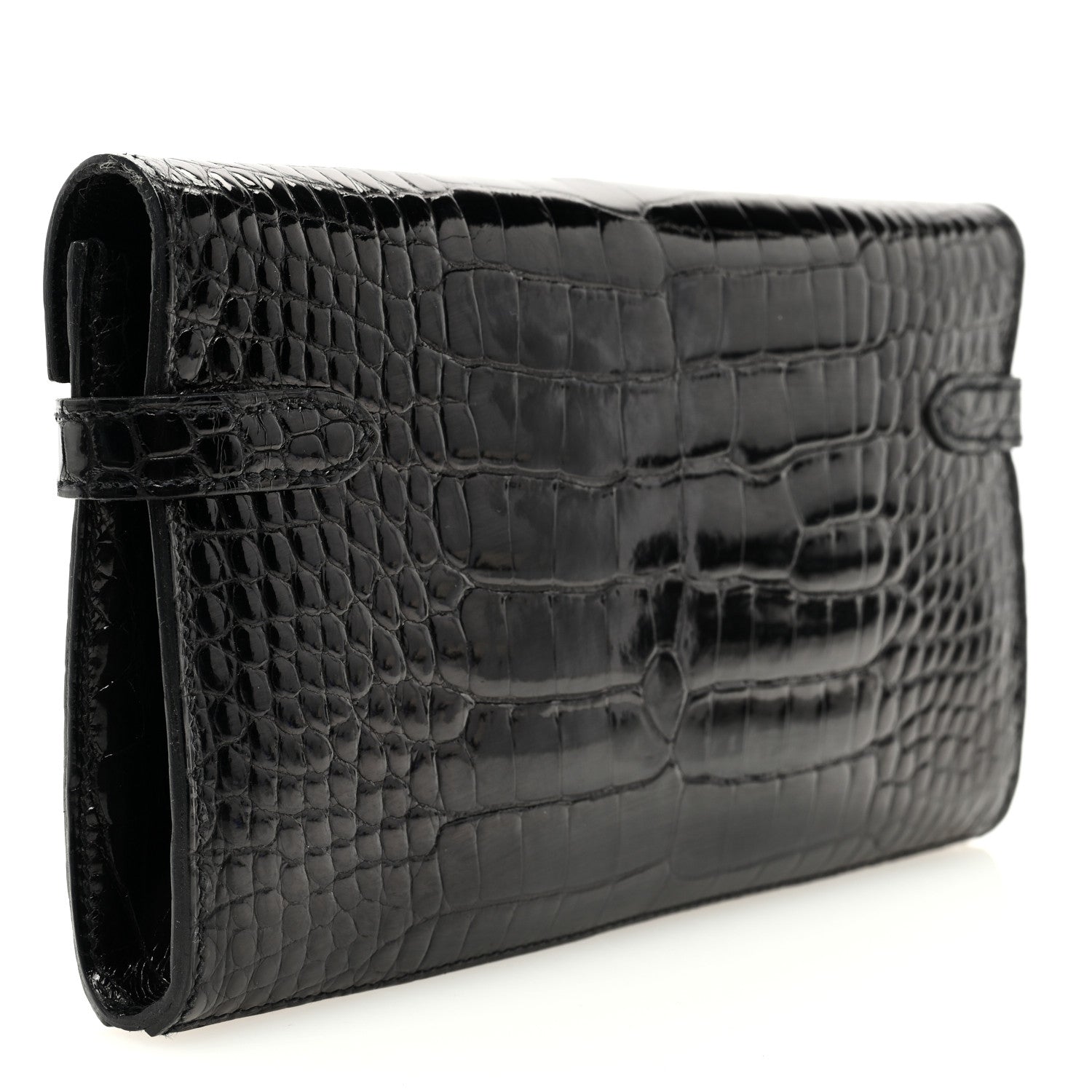 Hermes Shiny Alligator Kelly Longue Wallet Black 3 of 7